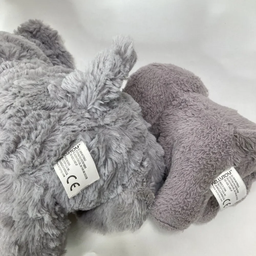 Lot of 2 KellyToy Gray Plush Elephants Baby Stuffed Animal White Pink Ear Cuddle